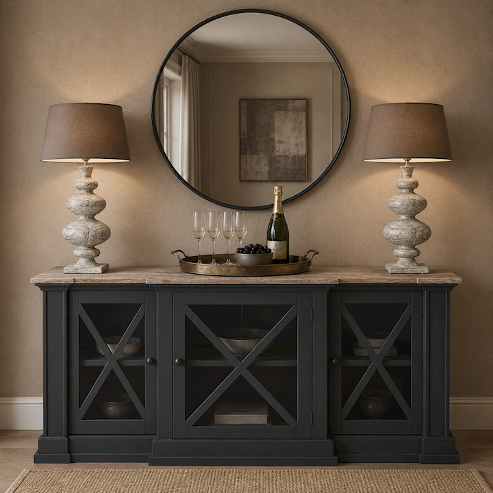 *BILBURY OFF BLACK THREE DOOR SIDEBOARD 160x50x78cm